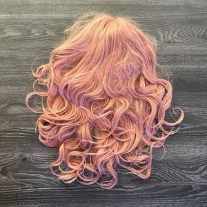 Long pink mermaid style lace front curly wig